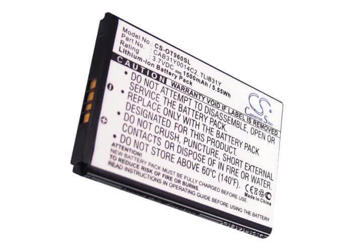 Battery For Alcatel Ot-960, Ot-960c, Authority 3.7v, 1500mah - 5.55wh Mobile, SmartPhone Cameron Sino Technology Limited   