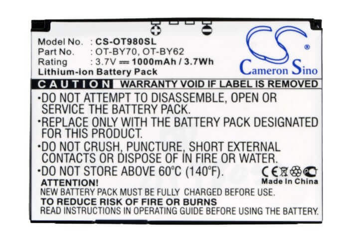 Battery For Alcatel Ot-980, Ot-980a, Ot-981 3.7v, 1000mah - 3.70wh Mobile, SmartPhone Cameron Sino Technology Limited   