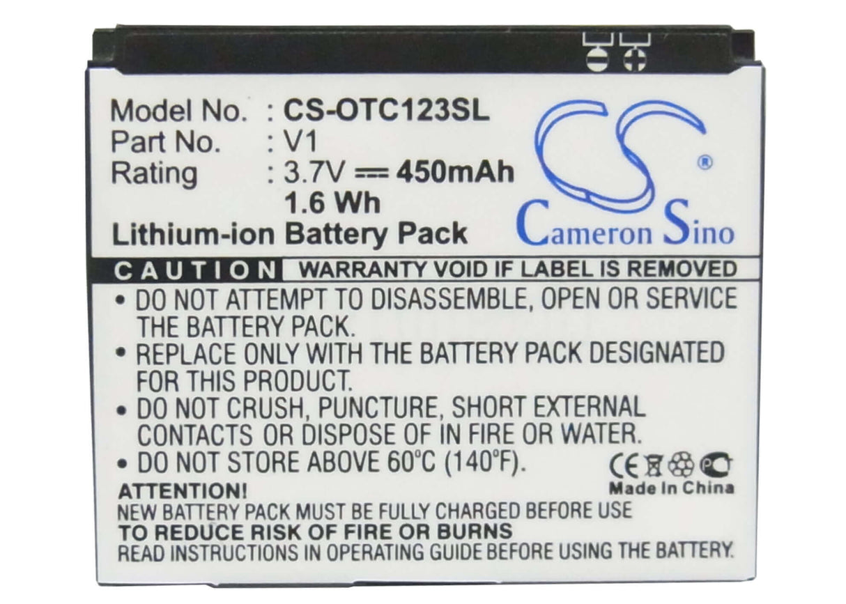 Battery For Alcatel Ot-c123, Ot-c123a 3.7v, 450mah - 1.67wh Mobile, SmartPhone Cameron Sino Technology Limited   