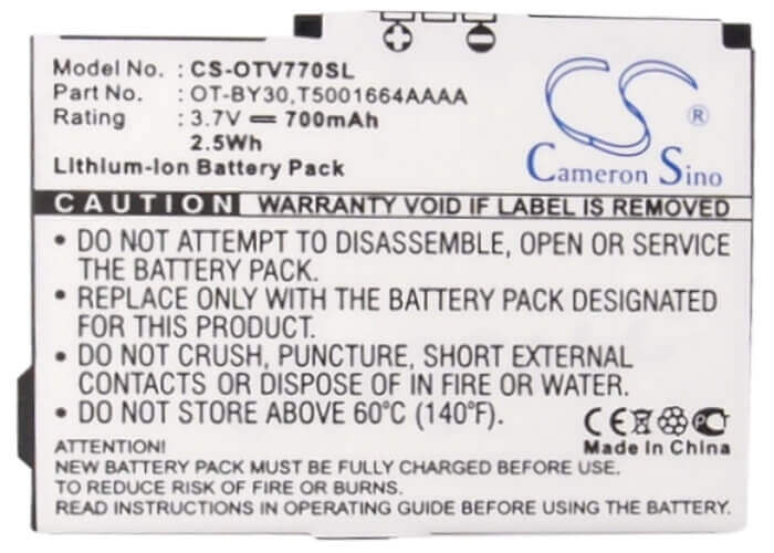 Battery For Alcatel Ot-v770, Ot-v770a, One Touch V770 3.7v, 700mah - 2.59wh Mobile, SmartPhone Cameron Sino Technology Limited   