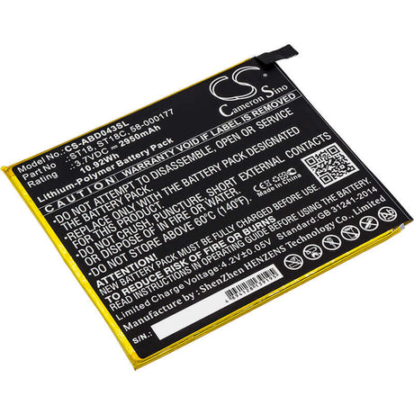 Battery For Amazon, B01gew27da, Kindle Fire 7"' Kindle Fire 7th Generation 2017 3.7v, 2950mah - 10.92wh Tablet Cameron Sino Technology Limited   