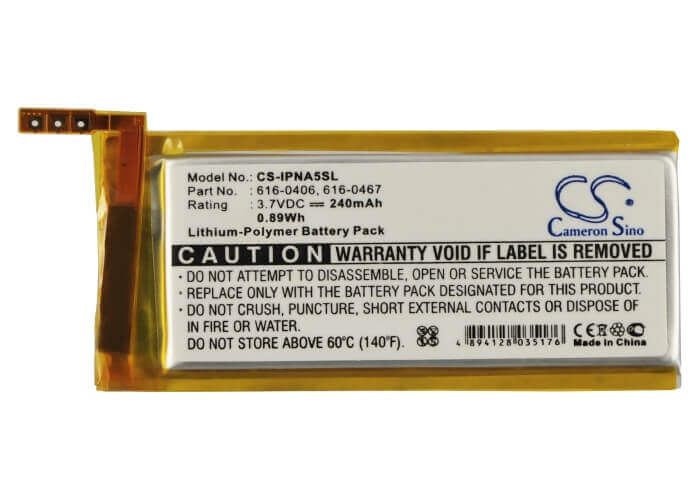 Battery For Apple Ipod Nano 5th 3.7v, 240mah - 0.89wh Media Player Cameron Sino Technology Limited   