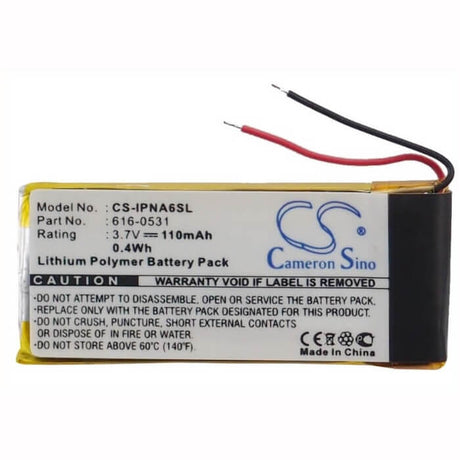 Battery For Apple Ipod Nano 6th, Ipod Nano 6th Generation 3.7v, 110mah - 0.41wh Media Player Cameron Sino Technology Limited   