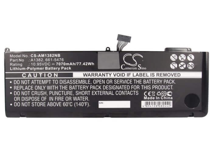 Battery For Apple Macbook Pro 15" Mc723ll/a & Mc721ll/a A1382 10.95v, 7070mah Batteries for Electronics Cameron Sino Technology Limited   