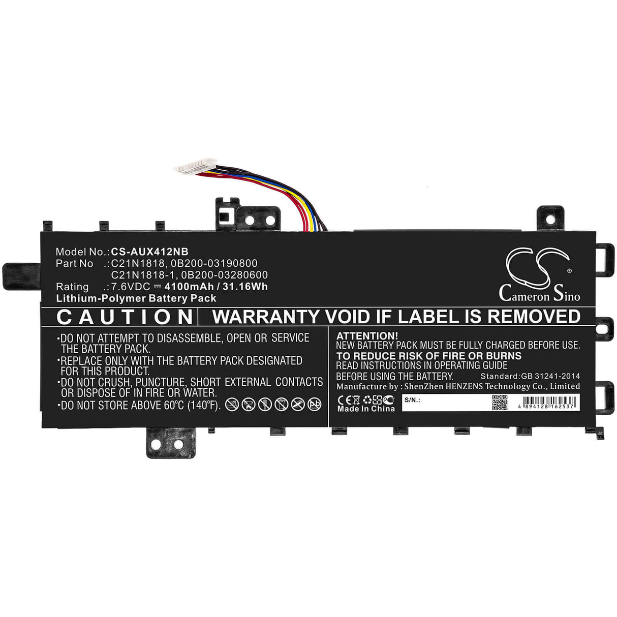 Battery For Asus, A412fa, A412ua, A412ub 7.6v, 4100mah - 31.16wh Notebook, Laptop Cameron Sino Technology Limited   