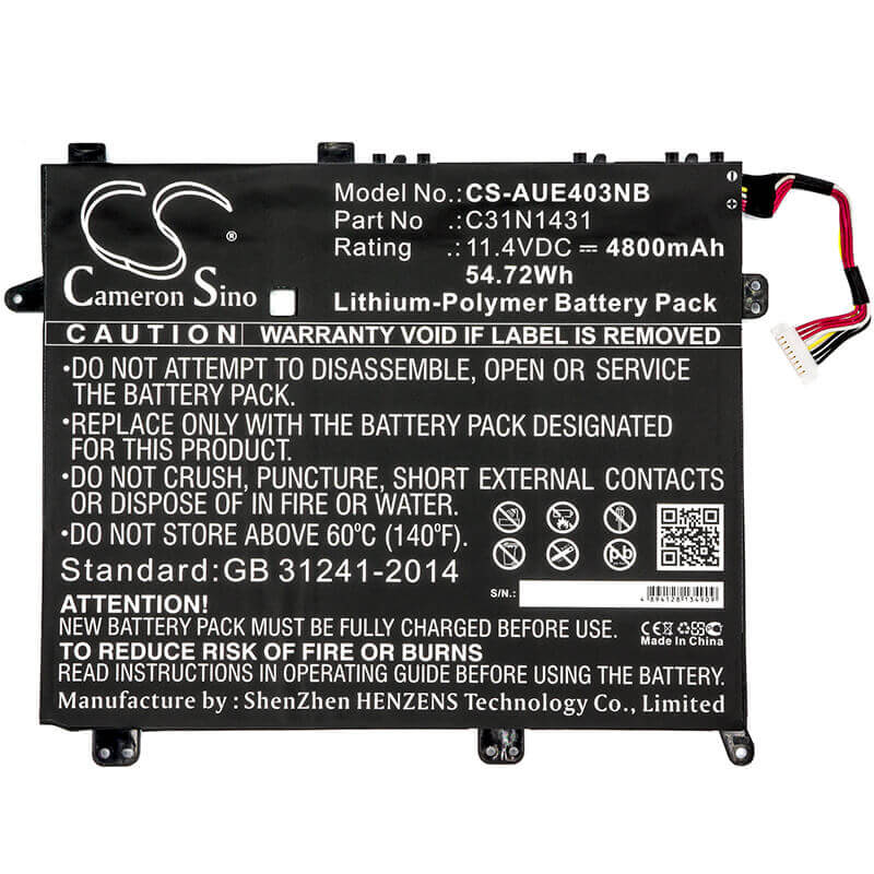 Battery For Asus, Eee Book E403s, Eee Book E403sa, Eee Pc E403 11.4v, 4800mah - 54.72wh Notebook, Laptop Cameron Sino Technology Limited   