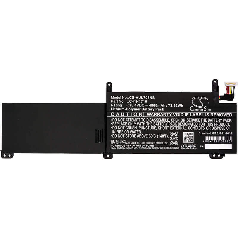 Battery For Asus, Gl703gm, Rog Strix Gl703gm, Rog Strix Gl703gm Scar Edition 15.4v, 4800mah - 73.92wh Notebook, Laptop Cameron Sino Technology Limited   