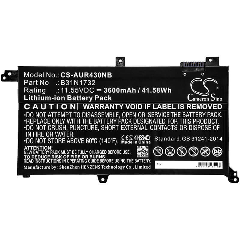 Battery For Asus, K430fa, K430fn, K430uf 11.55v, 3600mah - 41.58wh Notebook, Laptop Cameron Sino Technology Limited   