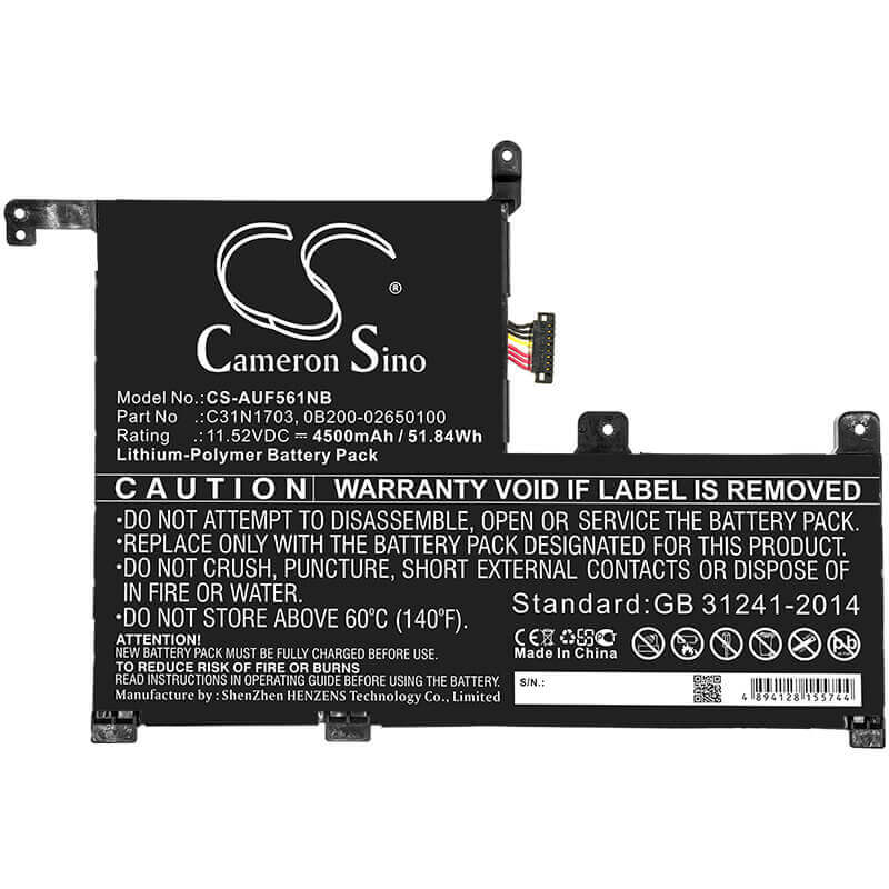 Battery For Asus, Q505ua, Q505ua-bi5t7, Q505ua-bi5t9 11.52v, 4500mah - 51.84wh Notebook, Laptop Cameron Sino Technology Limited   