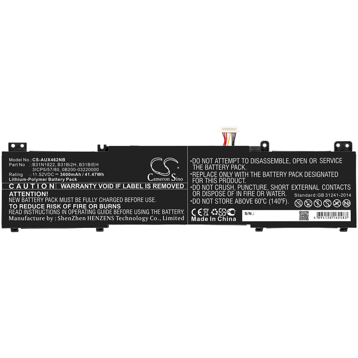 Battery For Asus, Um462da, Ux462, Ux462d 11.52v, 3600mah - 41.47wh Notebook, Laptop Cameron Sino Technology Limited   