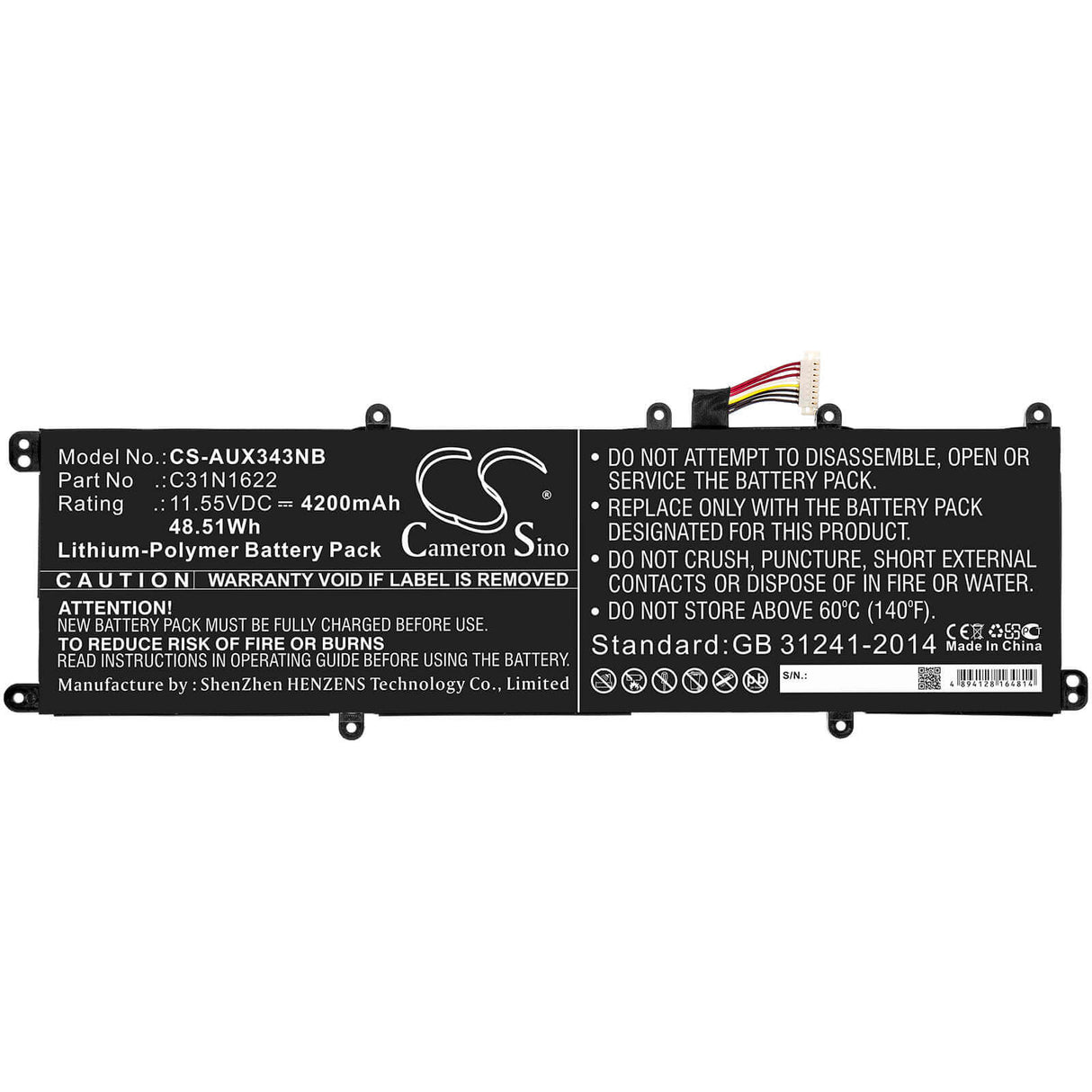 Battery For Asus, Ux530, Ux530uq, Ux530uq-0021a7200u 11.55v, 4200mah - 48.51wh Notebook, Laptop Cameron Sino Technology Limited   