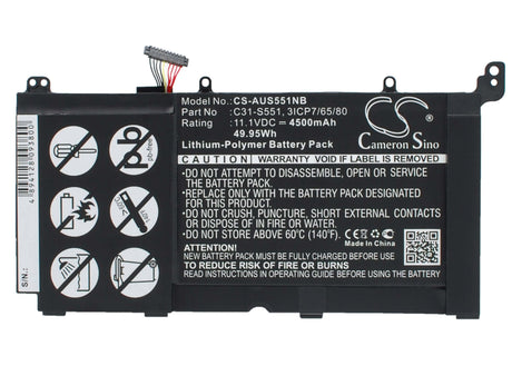 Battery For Asus Vivobook S551l, Vivobook S551la, Vivobook S551lb 11.1v, 4500mah - 49.95wh Notebook, Laptop Cameron Sino Technology Limited   