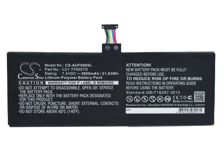 Battery For Asus Vivotab Tf600t 7.4v, 2950mah - 21.83wh Batteries for Electronics Cameron Sino Technology Limited   