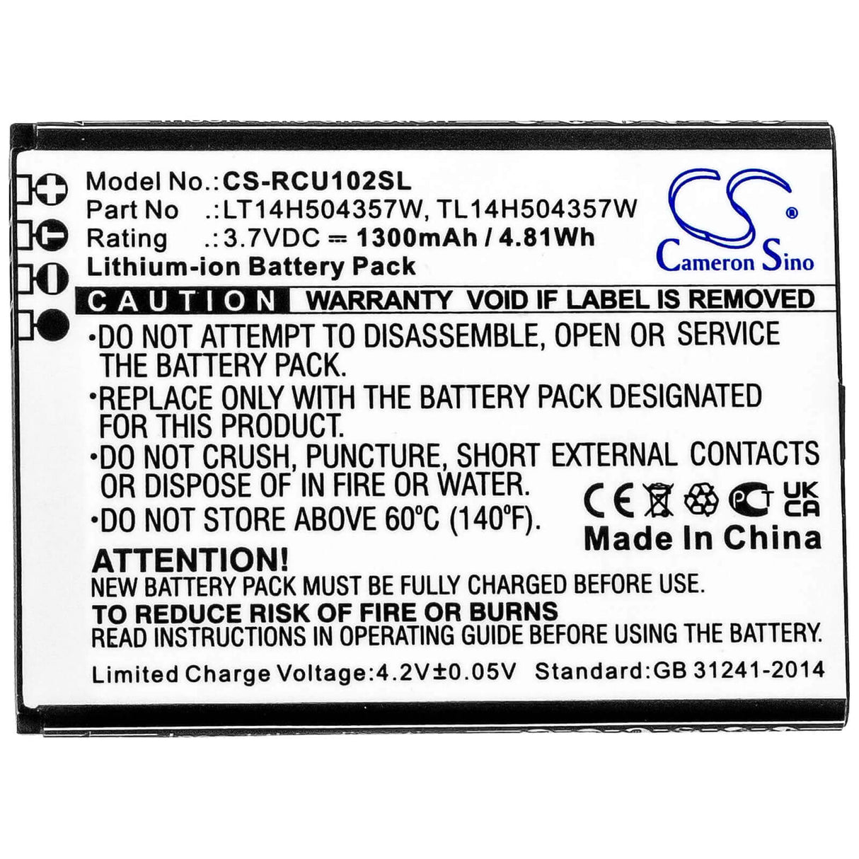 Battery For At&t, Flip Iv, U102aa, Cingular 3.85v, 1350mah - 5.20wh Batteries for Electronics Cameron Sino Technology Limited   