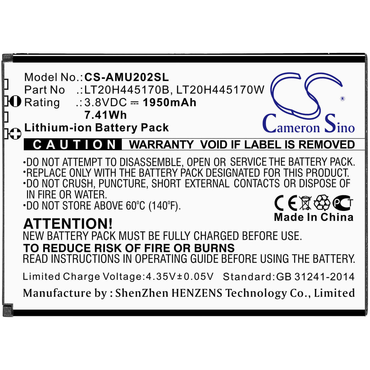 Battery For At&t, Maestro, U202aa 3.85v, 1950mah - 7.51wh Batteries for Electronics Cameron Sino Technology Limited   