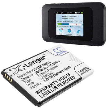 3.85V, Li-Polymer, 3000mAh, Hotspot battery fits At&t, Zte, Li3930t44p4h794659, Velocity 2, 11.55Wh