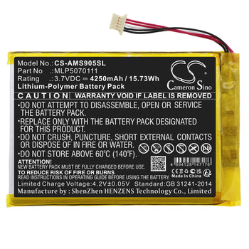 3.7V, Li-Polymer, 4250mAh, Diagnostic Scanner battery fits Autel, Mlp5070111, Ds808, Ds808k, 15.73Wh