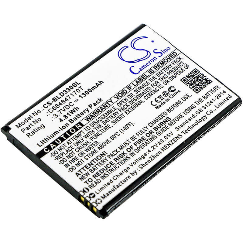 Battery For Blu, D330, Dash Music 2, Dash Music Ii 3.7v, 1300mah - 4.81wh Mobile, SmartPhone Cameron Sino Technology Limited   