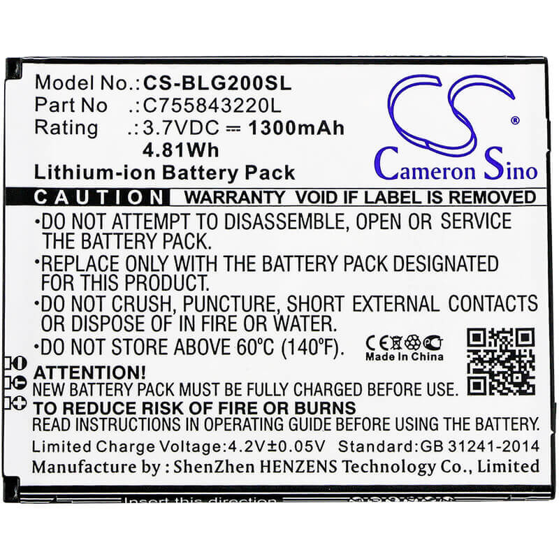 Battery For Blu, S010q, S0250uu, Studio G Hd Lte, Studio G2 Plus 3.7v, 1300mah - 4.81wh Mobile, SmartPhone Cameron Sino Technology Limited   