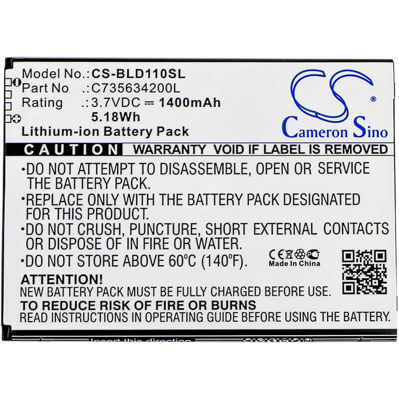 Battery For Blu, S110, S110l, S110u, Studio M Hd 3.7v, 1400mah - 5.18wh Mobile, SmartPhone Cameron Sino Technology Limited   