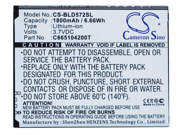 Battery For Blu Studio 5.0s, D572a, Y530q 3.7v, 1800mah - 6.66wh Mobile, SmartPhone Cameron Sino Technology Limited   