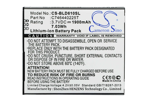 Battery For Blu Studio 5.5, D610, D610a 3.7v, 1900mah - 7.03wh Mobile, SmartPhone Cameron Sino Technology Limited   