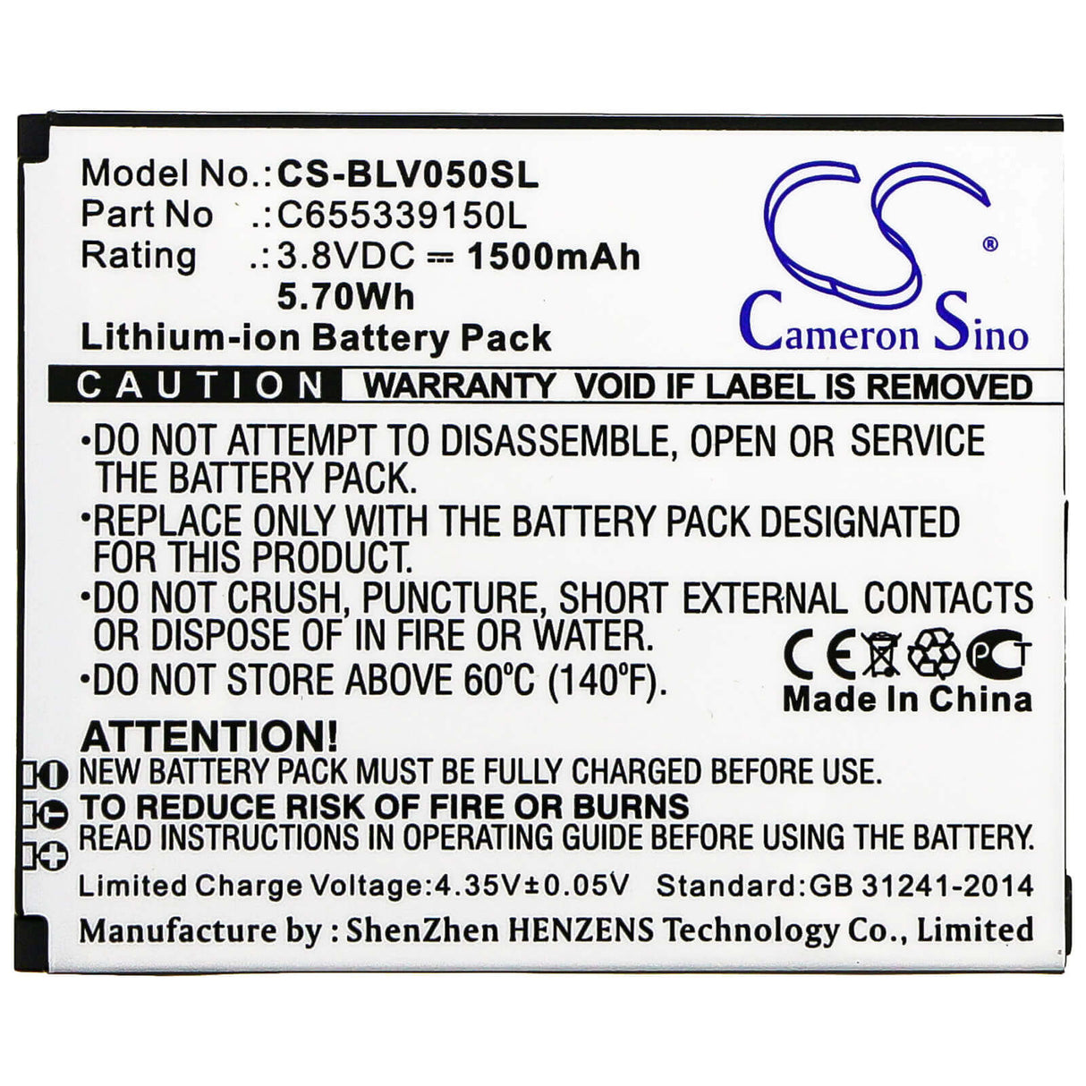 Battery For Blu, V050, Vivo 5 Mini, 3.8v, 1300mah - 0.74wh Mobile, SmartPhone Cameron Sino Technology Limited   