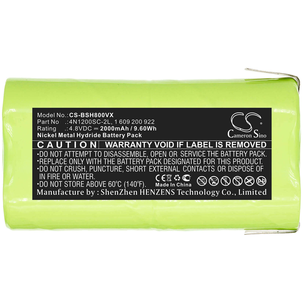 Battery For Bosch, P800sl, Schneide, 10 Ags 4.8v, 2000mah - 9.60wh Vacuum Cameron Sino Technology Limited   