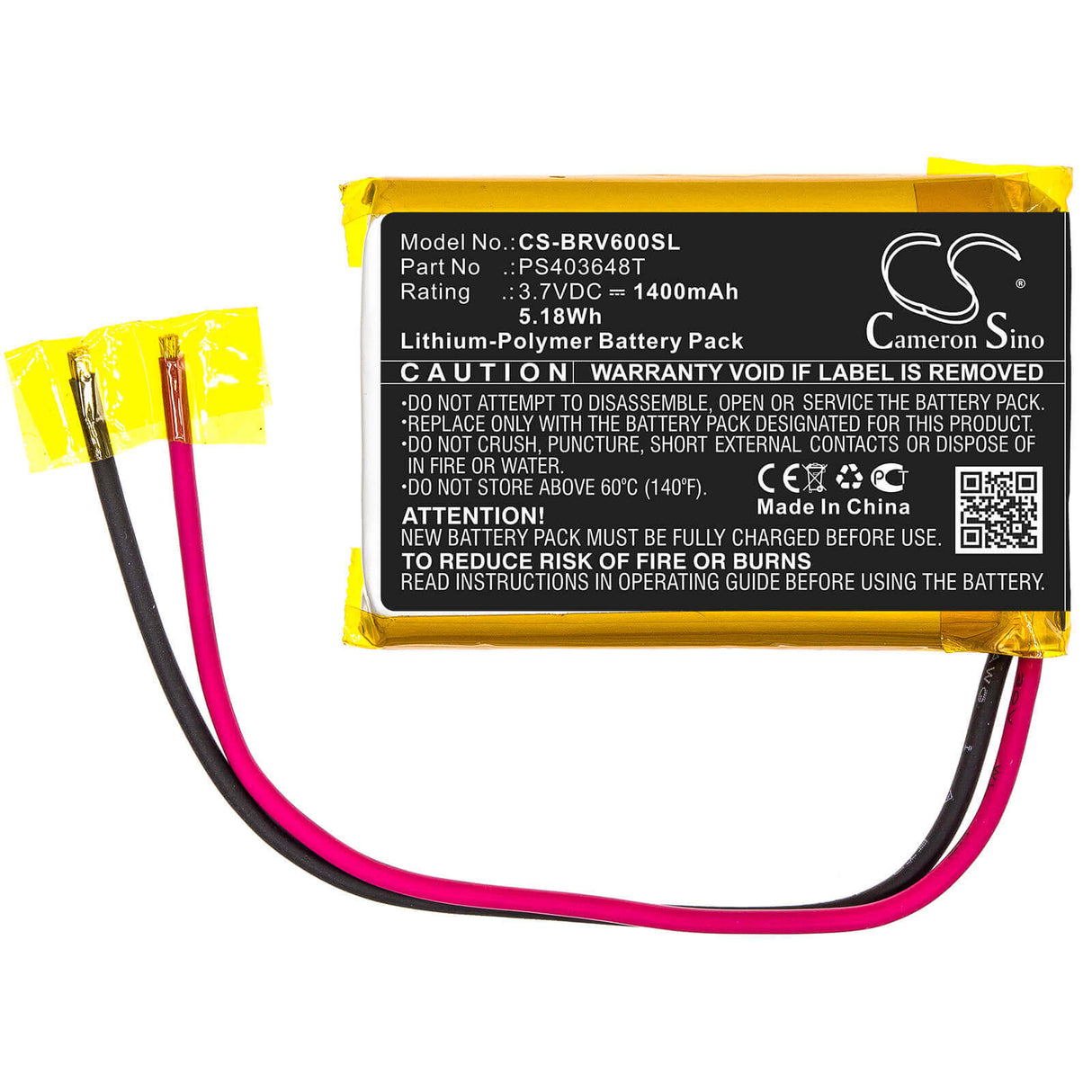 Battery For Braven, Braven 600 3.7v, 1400mah - 5.18wh Speaker Cameron Sino Technology Limited   