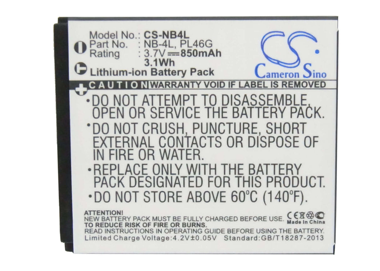 Battery For Canon Digital Ixus 100 Is, 3.7v, 850mah - 3.15wh Camera Cameron Sino Technology Limited   