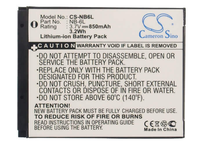 Battery For Canon Digital Ixus 200 Is, 3.7v, 850mah - 3.15wh Camera Cameron Sino Technology Limited   