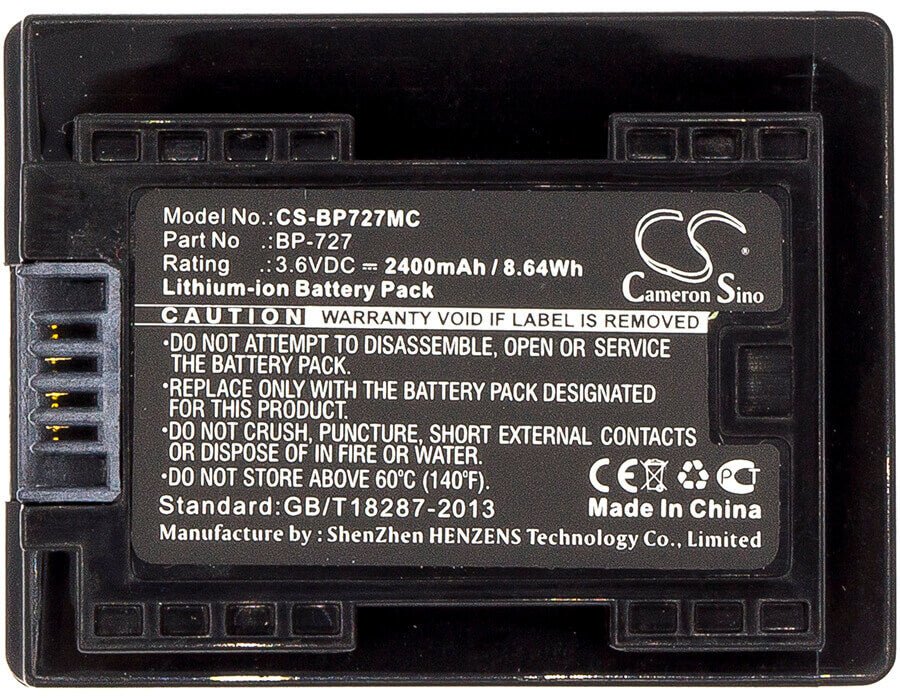 Battery For Canon Ixia Hf R306, Legria 3.6v, 2400mah - 8.64wh Camera Cameron Sino Technology Limited   