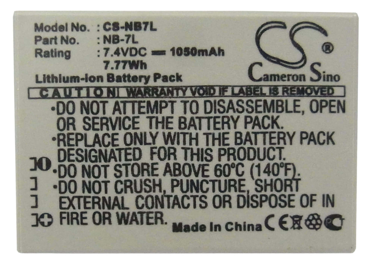 Battery For Canon Powershot G10, Powershot G10 7.4v, 1050mah - 7.77wh Camera Cameron Sino Technology Limited   