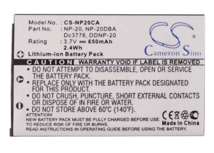 Battery For Casio Exilim Card Ex-s880, Exilim 3.7v, 650mah - 2.41wh Camera Cameron Sino Technology Limited   