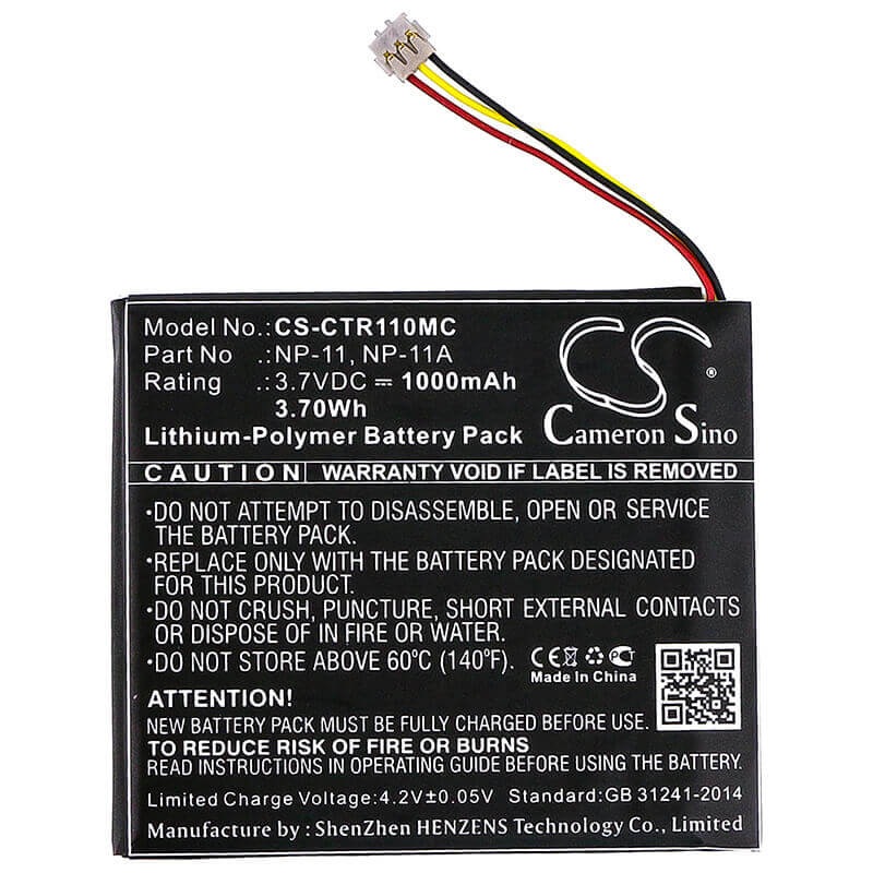 Battery For Casio, Tr Mini, Tr-m11 3.7v, 1000mah - 3.70wh Camera Cameron Sino Technology Limited   