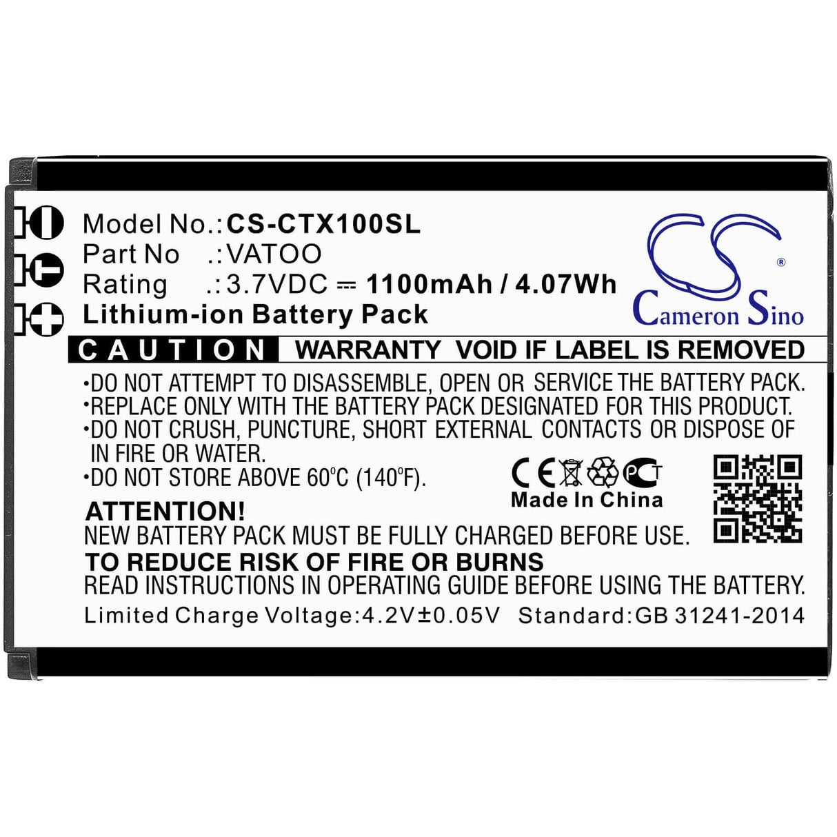 Battery For Contacta, Rf-rx1, Rf-trx, Rf-tx1 3.7v, 1100mah - 4.07wh Batteries for Electronics Cameron Sino Technology Limited   