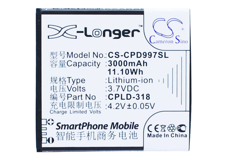 Battery For Coolpad 9970, 9080w, 8970l 3.7v, 3000mah - 11.10wh Mobile, SmartPhone Cameron Sino Technology Limited   