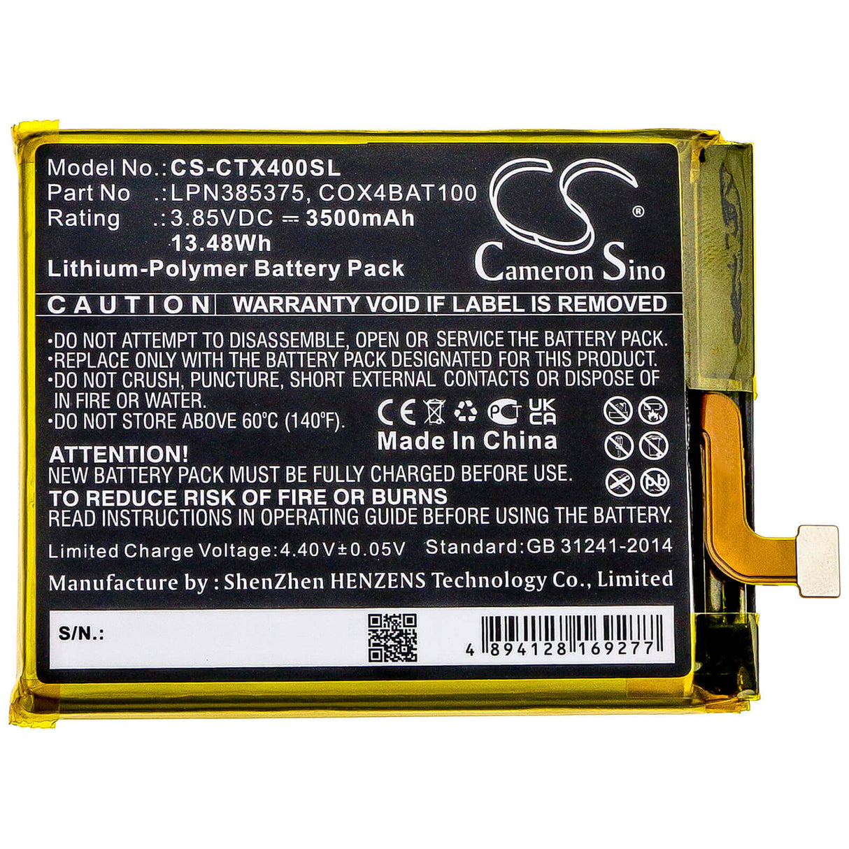 Battery For Crosscall, Core X4 3.85v, 3500mah - 13.48wh Batteries for Electronics Cameron Sino Technology Limited   