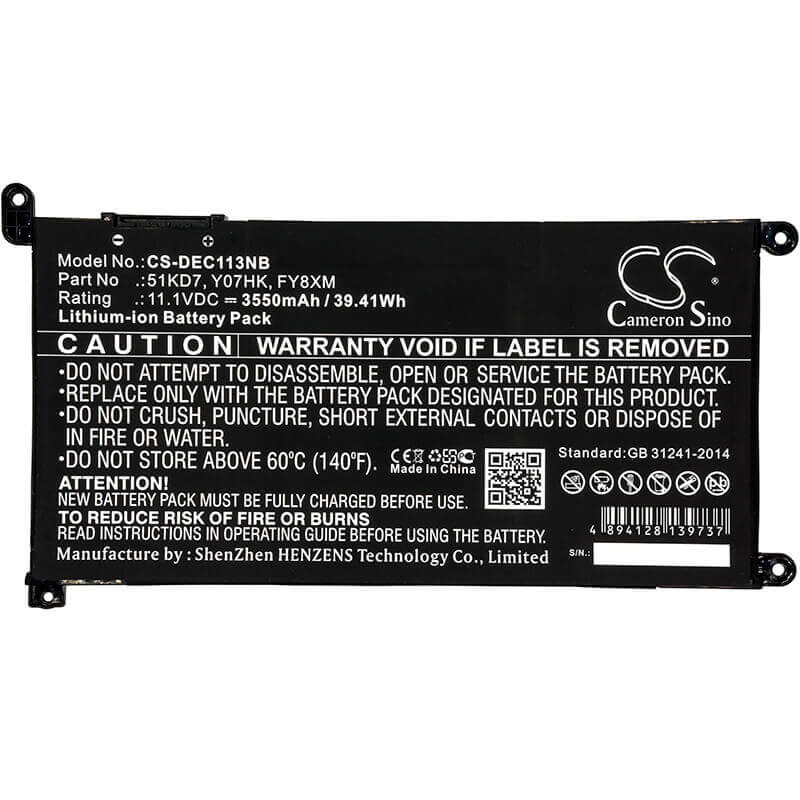 Battery For Dell, Chromebook 11 3180, Chromebook 11 3189, 11.1v, 3550mah - 39.41wh Notebook, Laptop Cameron Sino Technology Limited   