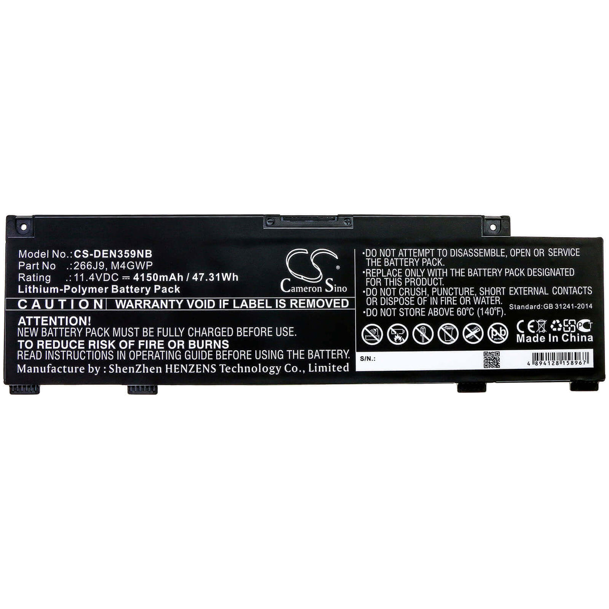 Battery For Dell, G3 15 3590, G3 3590, G3 3590-r1545bl 11.4v, 4150mah - 47.31wh Batteries for Electronics Cameron Sino Technology Limited   