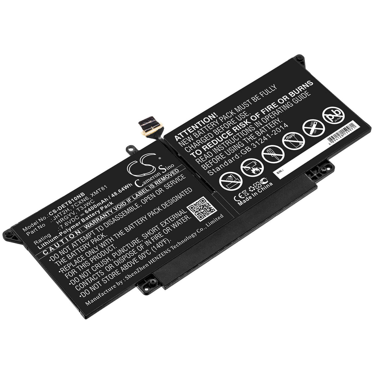 Battery For Dell, H0dn8, H0dn8+qq2-01024, Latitude 7000 7410 14" Touchscreen 2 In 1 7.6v, 6400mah - 48.64wh Batteries for Electronics Cameron Sino Technology Limited   