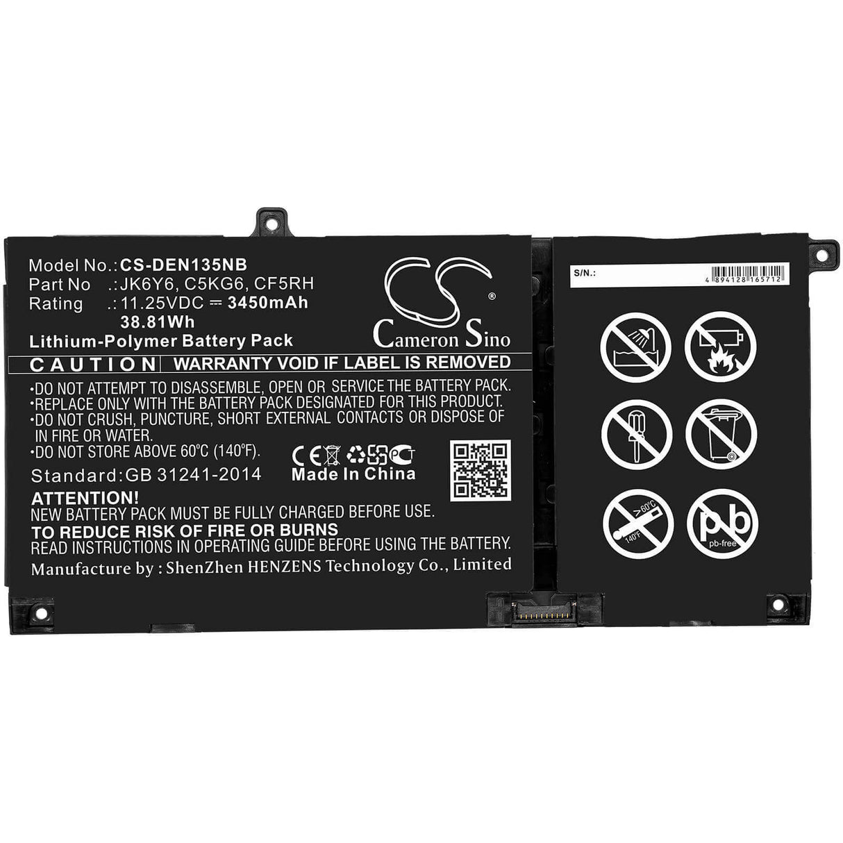 Battery For Dell, Inspiron 13 5301, Inspiron 14 5406 2-in-1, Latitude 15 3510 11.25v, 3450mah - 38.81wh Batteries for Electronics Cameron Sino Technology Limited   