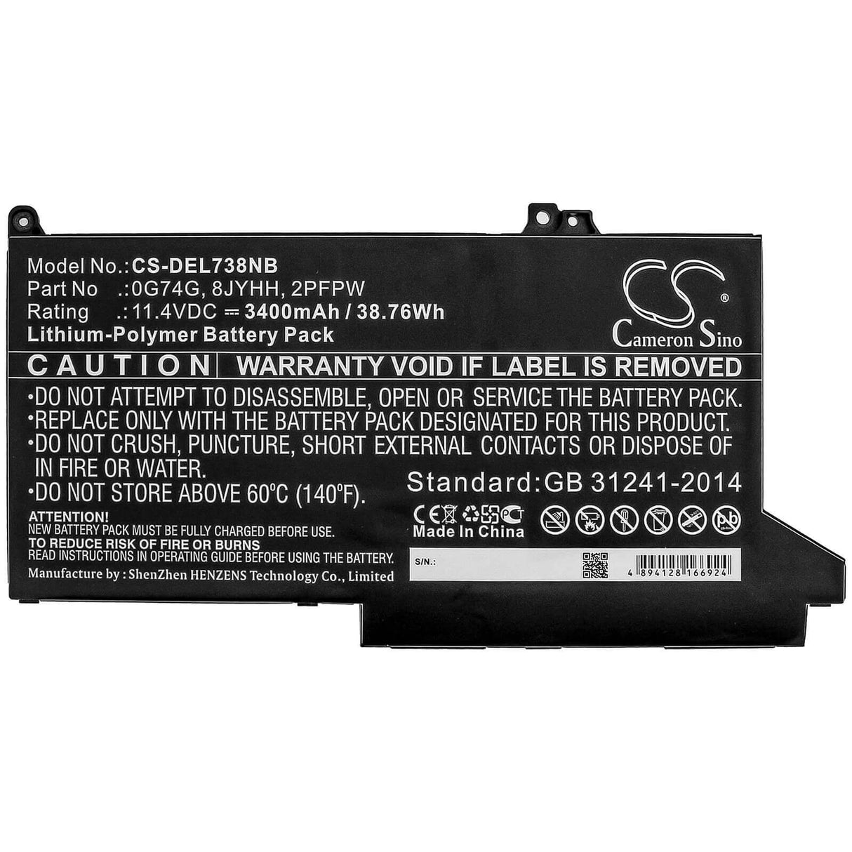 Battery For Dell, Latitude 12 5300, Latitude 12 7280, Latitude 12 7300 11.4v, 3400mah - 38.76wh Batteries for Electronics Cameron Sino Technology Limited   