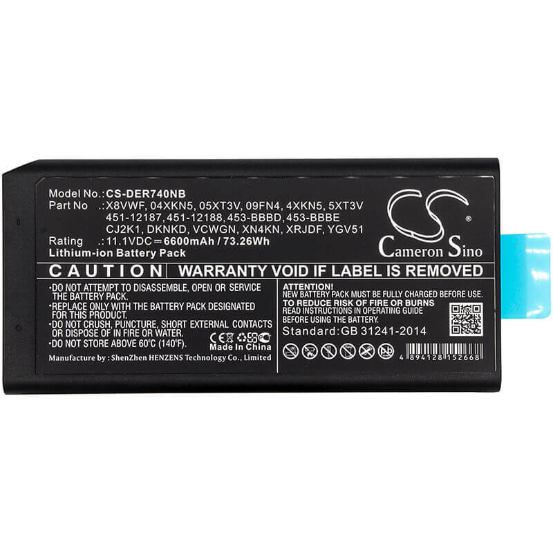 Battery For Dell, Latitude 12 7204, Latitude 14 7404, Latitude 14 Rugged 5404 11.1v, 6600mah - 73.26wh Batteries for Electronics Cameron Sino Technology Limited   