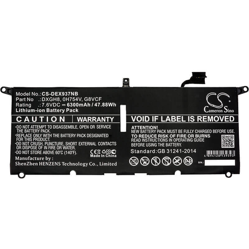 Battery For Dell, Xps 13 2018, Xps 13 9370, Xps 13 9370 Fhd I5 7.6v, 6300mah - 47.88wh Batteries for Electronics Cameron Sino Technology Limited   