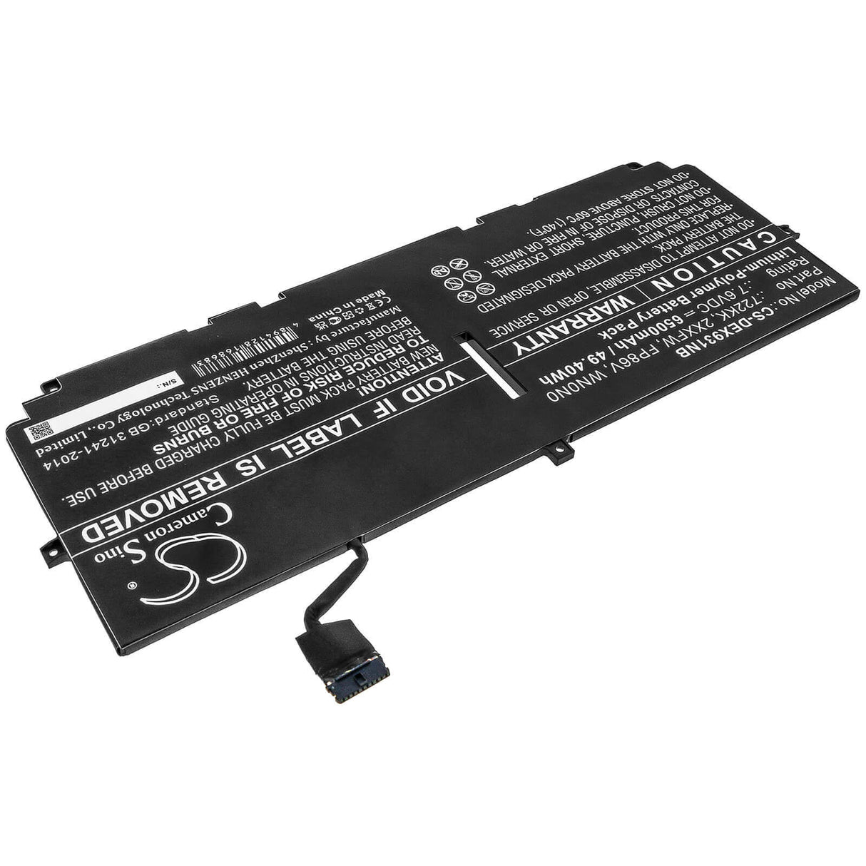 Battery For Dell, Xps 13 9300, Xps 13 9300 2020, Xps 13 9300 I5 Fhd 7.6v, 6500mah - 49.40wh Notebook, Laptop Cameron Sino Technology Limited   