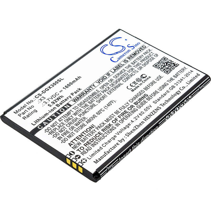 Battery For Doogee X3 3.7v, 1600mah - 5.92wh Mobile, SmartPhone Cameron Sino Technology Limited   