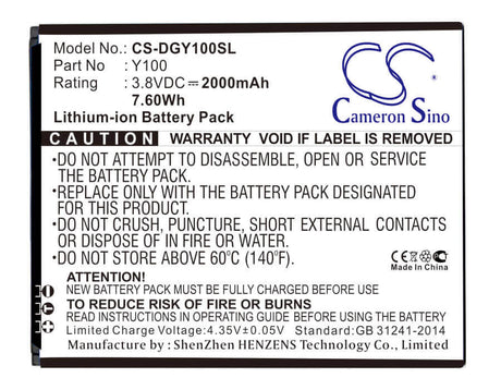 Battery For Doogee Y100, Y100 Pro, Valencia 2 3.8v, 2000mah - 7.60wh Mobile, SmartPhone Cameron Sino Technology Limited   