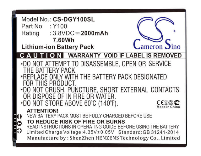 Battery For Doogee Y100, Y100 Pro, Valencia 2 3.8v, 2000mah - 7.60wh Mobile, SmartPhone Cameron Sino Technology Limited   