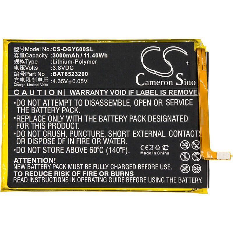 Battery For Doogee Y6, Y6c 3.8v, 3000mah - 11.40wh Mobile, SmartPhone Cameron Sino Technology Limited   